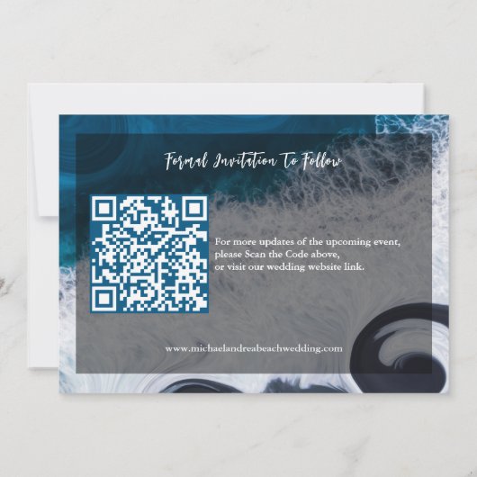 Wavy Dark Blue Ocean Save the Date Beach Hochzeit (Rückseite)