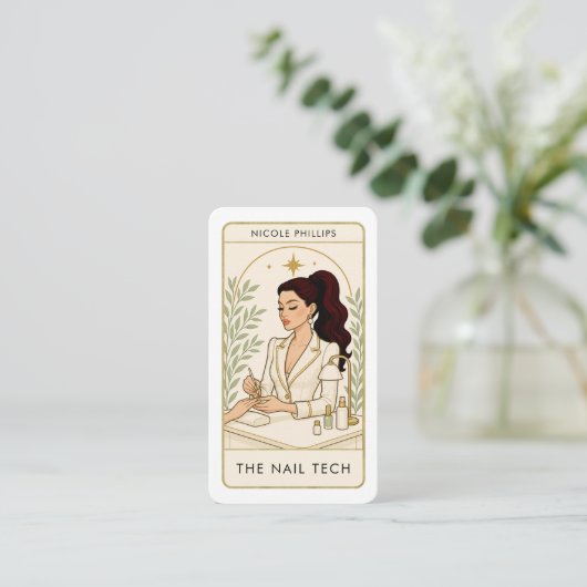 Wavy Dark Brünett Hair Nail Tech Social Media QR Visitenkarte (Stehend Vorderseite)