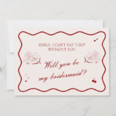 Wavy Deep Red Old Money Bridesmaid Proposal Card Einladung (Vorderseite)