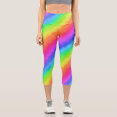 Wavy Diagonal farbenfrohe Regenbogendesign Capri Leggings (Vorderseite)