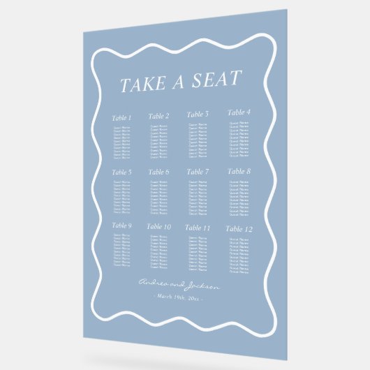 Wavy Dusty Blue Acrylic Wedding Seating Chart Acrylschild (Winkel)