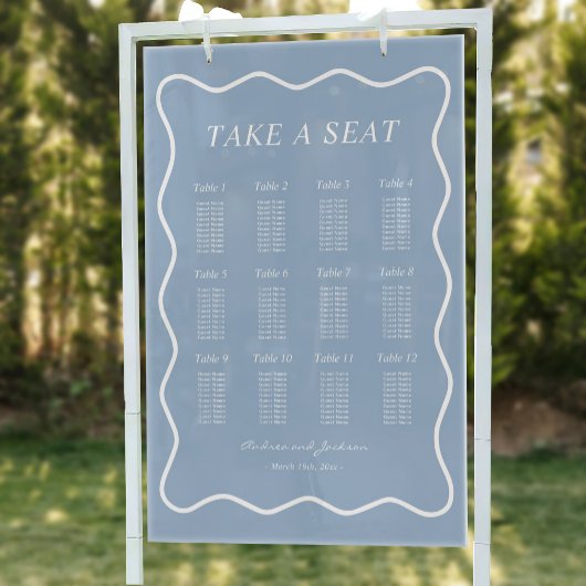 Wavy Dusty Blue Acrylic Wedding Seating Chart Acrylschild