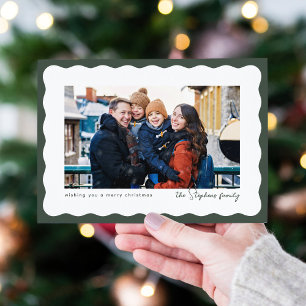 Wavy Edge Frame niedliches Grün Weihnachtsfest Fot Feiertagskarte