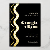 Wavy Edge Modern Retro Black Save the Date Real Folieneinladung (Vorderseite)