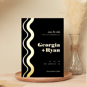 Wavy Edge Modern Retro Black Save the Date Real Folieneinladung