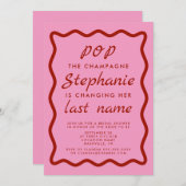 Wavy Edge Pink und Rot Pop Champagne Bridal Einladung (Vorne/Hinten)