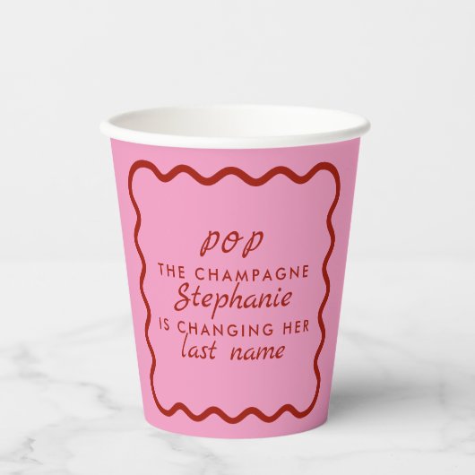 Wavy Edge Pink und Rot Pop Champagne Bridal Pappbecher (Vorderseite)