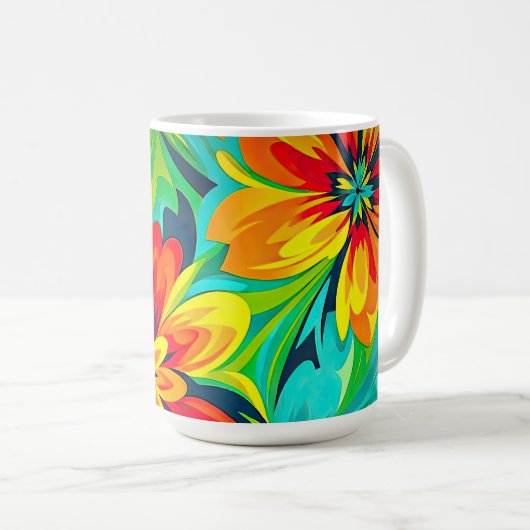 Wavy Floral Expressionist Design Kaffeetasse (VorderseiteRechts)