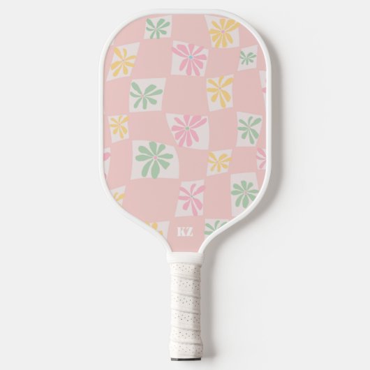 Wavy Floral Karo Pickleball Schläger (Vorderseite)