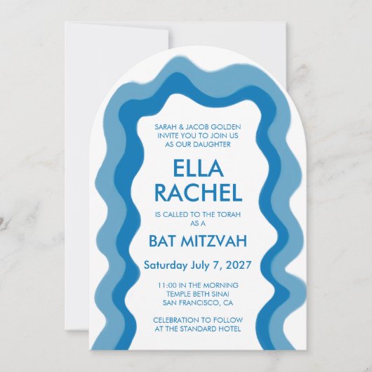 Wavy Frame Arch Modern Custom QR Bar Bat Mitzvah Einladung (Vorderseite)
