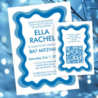 Wavy Frame Chic Moderne Custom QR Bar Bat Mitzvah