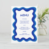 Wavy Frame Modern Chic Blue Custom Bar Bat Mitzvah Menükarte (Stehend Vorderseite)