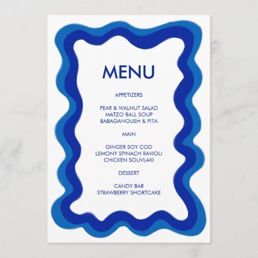Wavy Frame Modern Chic Blue Custom Bar Bat Mitzvah Menükarte (Vorderseite)