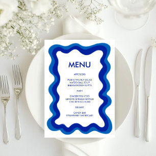 Wavy Frame Modern Chic Blue Custom Bar Bat Mitzvah Menükarte