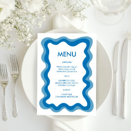 Wavy Frame Modern Chic Blue Custom Bar Bat Mitzvah Menükarte