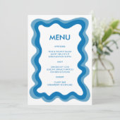 Wavy Frame Modern Chic Blue Custom Bar Bat Mitzvah Menükarte (Stehend Vorderseite)