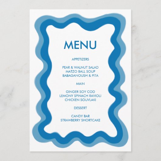 Wavy Frame Modern Chic Blue Custom Bar Bat Mitzvah Menükarte (Vorderseite)