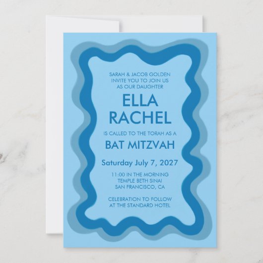 Wavy Frame Modern Chic Custom Bar Bat Mitzvah Einladung (Vorderseite)