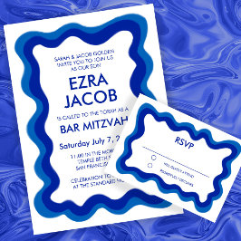 Wavy Frame Modern Chic Custom Bar Bat Mitzvah RSVP Karte