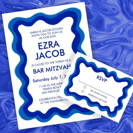 Wavy Frame Modern Chic Custom Bar Bat Mitzvah RSVP Karte