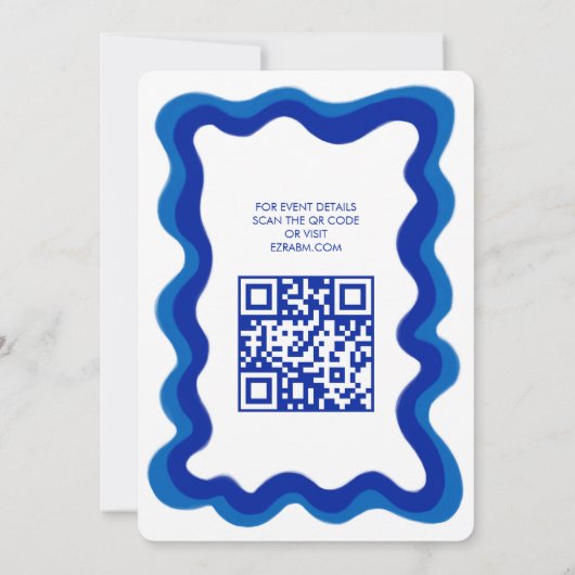 Wavy Frame Modern Custom QR CODE Bar Bat Mitzvah Einladung (Rückseite)