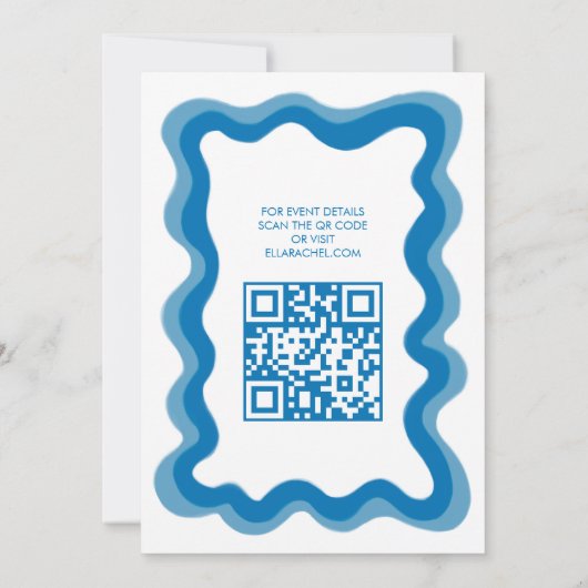 Wavy Frame Modern Custom QR CODE Bar Bat Mitzvah Einladung (Rückseite)