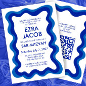 Wavy Frame Modern Custom QR CODE Bar Bat Mitzvah Einladung
