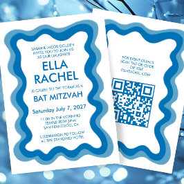 Wavy Frame Modern Custom QR CODE Bar Bat Mitzvah Einladung
