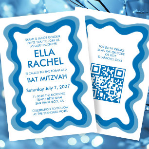 Wavy Frame Modern Custom QR CODE Bar Bat Mitzvah Einladung
