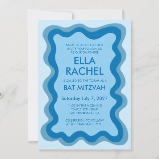 Wavy Frame Modern Custom QR CODE Bar Bat Mitzvah Einladung (Vorderseite)