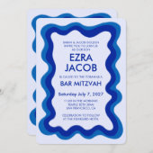 Wavy Frame Modern Custom QR CODE Bar Bat Mitzvah Einladung (Vorne/Hinten)