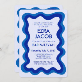 Wavy Frame Modern Custom QR CODE Bar Bat Mitzvah Einladung