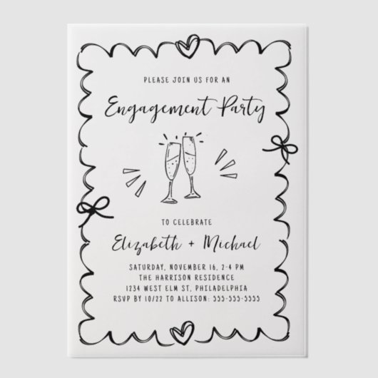 Wavy Frame Overlay-Engagement-Partei Pergament Einladungen (Vorderseite)