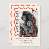 Wavy Frame Retro Wedding Foto Save the Date Einladung (Vorne/Hinten)