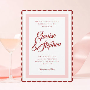 Wavy Frame Rosa & Red Retro Spielerisch Quirky Wed Einladung