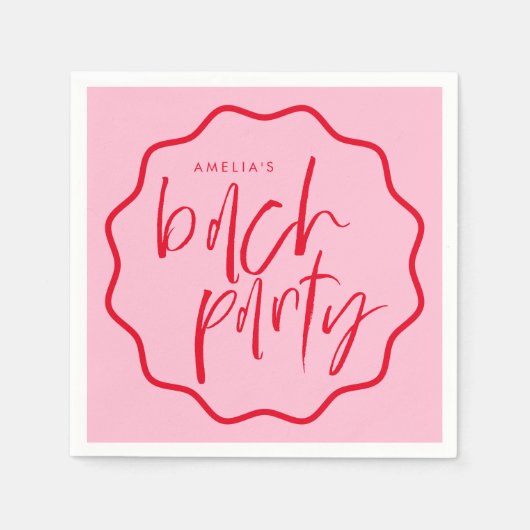 Wavy Frame Rot und Pink Bachelorette Bevorzugung Serviette (Vorderseite)
