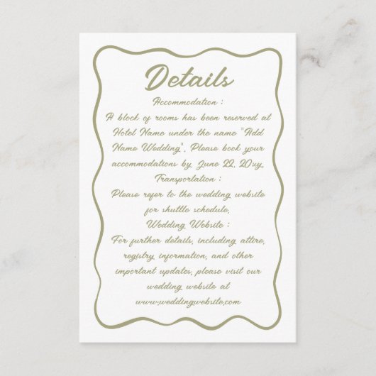 Wavy Frame Script White Light Olive Green Begleitkarte (Vorderseite)