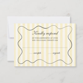 Wavy Frame Soft Yellow Striped Wedding  RSVP Karte