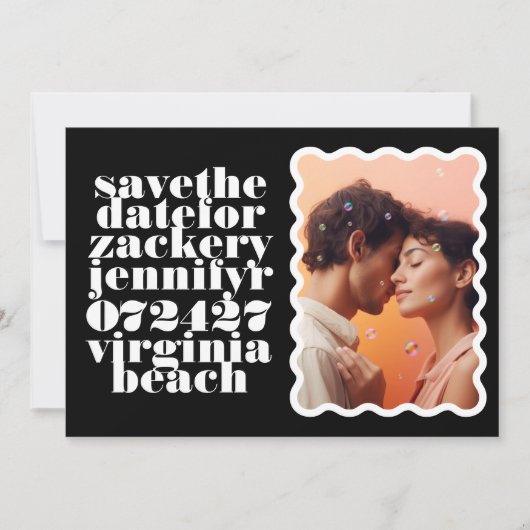 Wavy Gerahmte, fette Border White Black QR Code Fo Save The Date (Vorderseite)