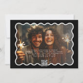 Wavy Gerahmte, fette Border White Black QR Code Fo Save The Date (Rückseite)