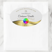 Wavy Gold Dekoration auf dem Monogram Logo-Label f Ovaler Aufkleber (Tasche)