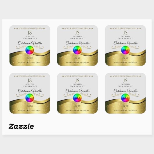 Wavy Gold Dekoration auf dem Monogram Logo-Label f Quadratischer Aufkleber (Blatt)