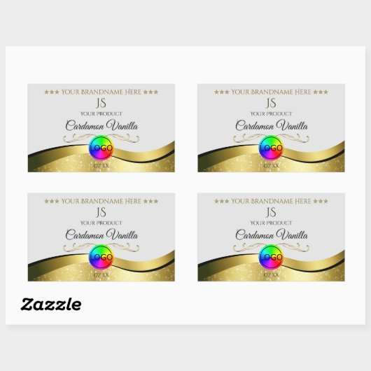 Wavy Gold Dekoration auf dem Monogram Logo-Label f Rechteckiger Aufkleber (Blatt)