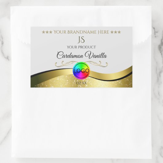 Wavy Gold Dekoration auf dem Monogram Logo-Label f Rechteckiger Aufkleber (Tasche)