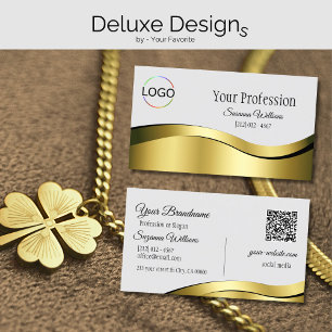 Wavy Gold Dekoration auf hellgrau mit Logo QR Code Visitenkarte