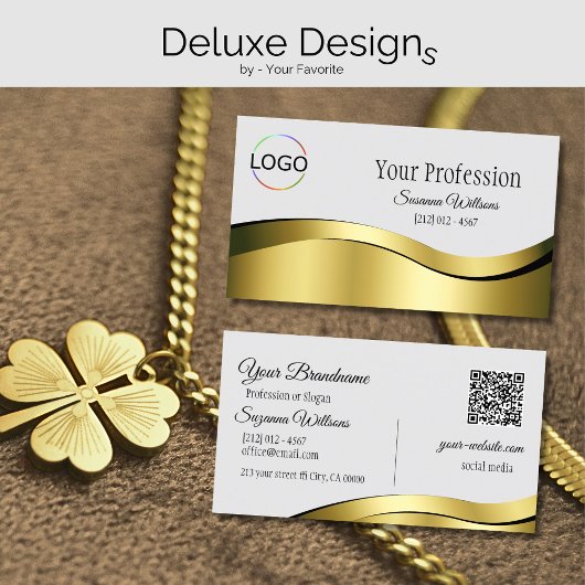 Wavy Gold Dekoration auf hellgrau mit Logo QR Code Visitenkarte