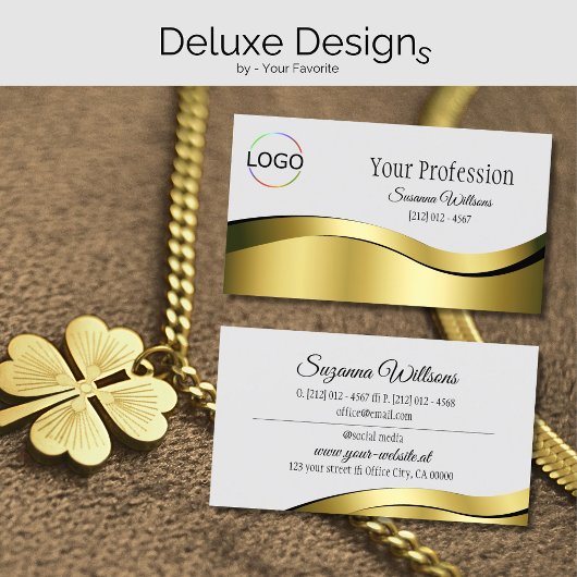 Wavy Gold Dekoration auf hellgrau mit Markenlogo Visitenkarte