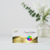 Wavy Gold Dekoration auf Monogram-Foto für hellgra Visitenkarte (Stehend Vorderseite)