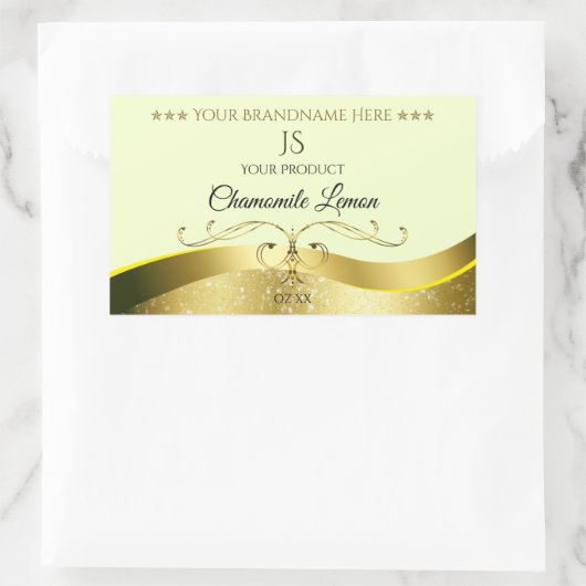 Wavy Gold Deluxe Dekoration Hellgelbes Monogram La Rechteckiger Aufkleber (Tasche)