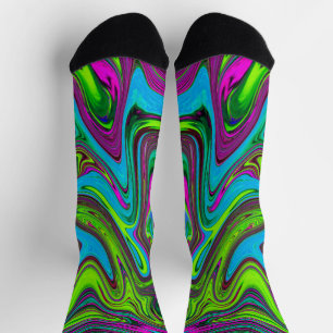 Wavy Green, Blue und Magenta Abstrakt Art Socken